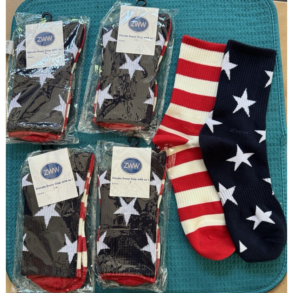 Flag Socks Lot of 5 American Flag Red White & Blue Size 6-11 Men Or Women